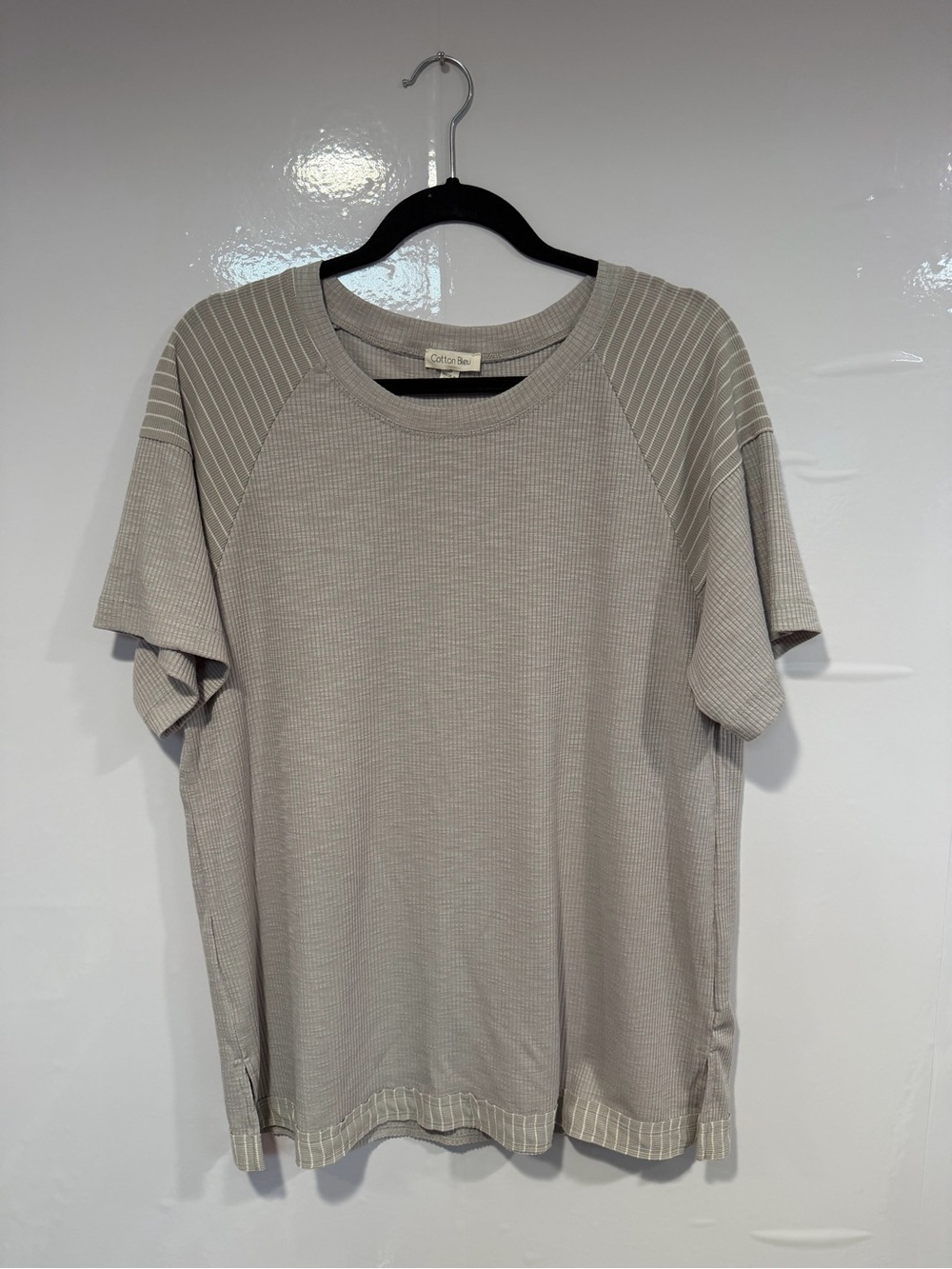 Cozy Cotton Blend Cotton Bleu Striped Grey Short Sleeve Tee